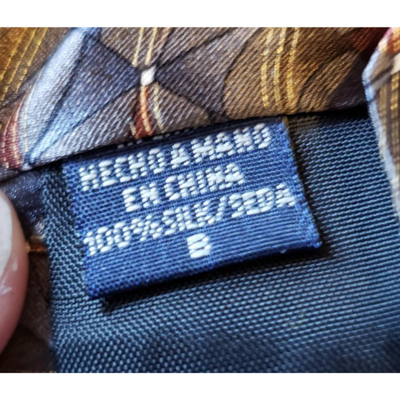 Van Heusen Men’s Tie with Brown Geometric Square Pattern With Stripes - Picture 6 of 6